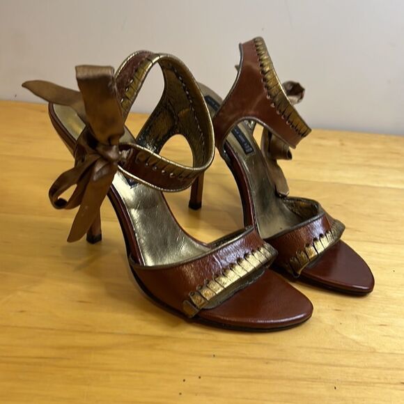 Steven by Steve Madden Brown Leather Ankle Ribbon Tie Heels - Size 8M - Picture 1 of 16